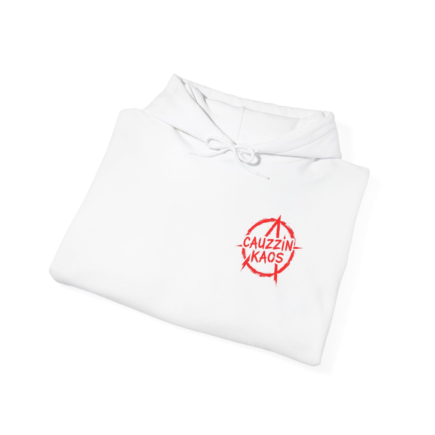 Cause Chaos Hoodie — Red 'Cauzzin Kaos' Graphic Pullover
