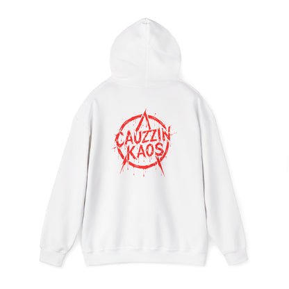 Hoodie 'Cauzzin Kaos' Distressed Red Logo Pullover