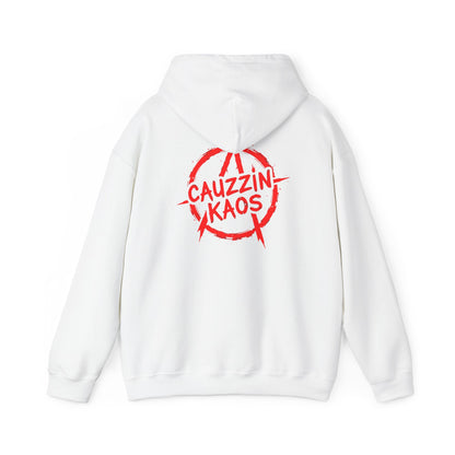 Cause Chaos Hoodie — Red 'Cauzzin Kaos' Graphic Pullover