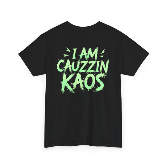 Heavy Cotton Tee - 'CAUZZIN KAOS' High-Energy Fiery Typography Design