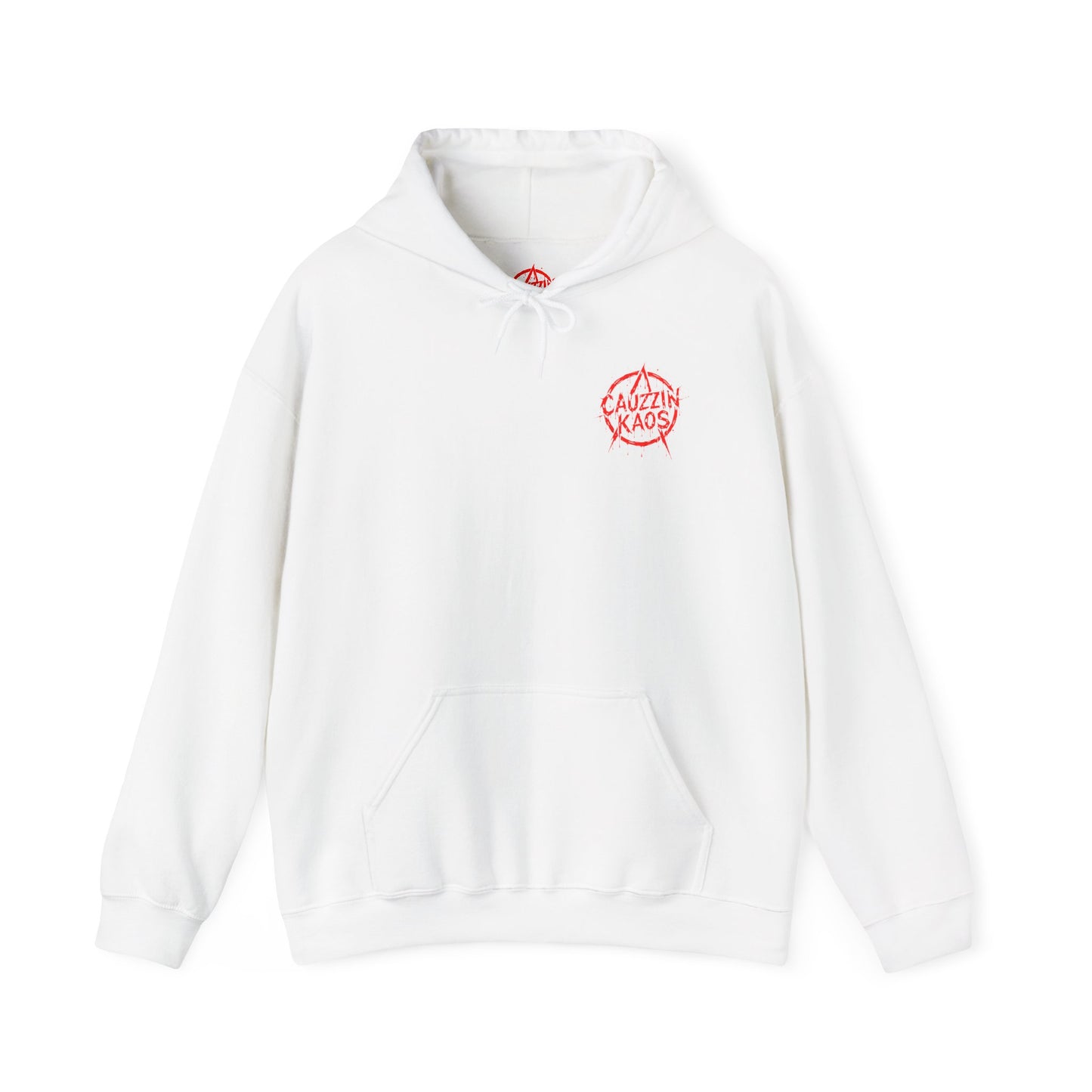 Hoodie 'Cauzzin Kaos' Distressed Red Logo Pullover