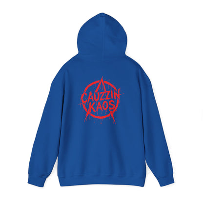 Hoodie 'Cauzzin Kaos' Distressed Red Logo Pullover