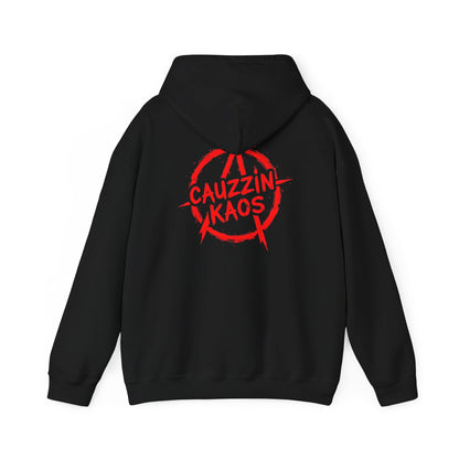 Cause Chaos Hoodie — Red 'Cauzzin Kaos' Graphic Pullover