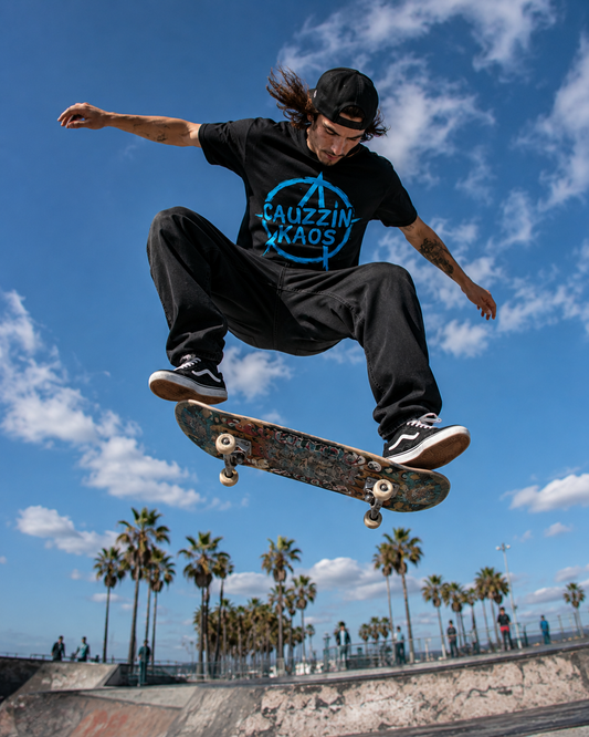 STREET BORN. SPEED DRIVEN. - CAUZZIN KAOS Cyan Logo Tee