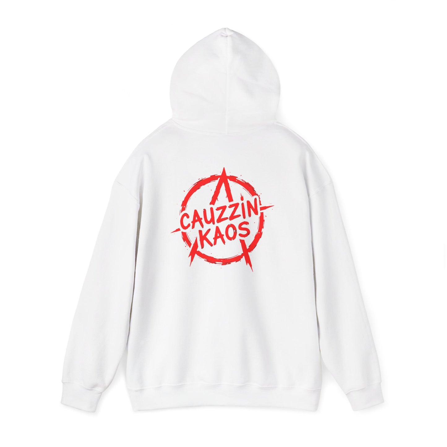 Cause Chaos Hoodie — Red 'Cauzzin Kaos' Graphic Pullover