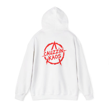 Cause Chaos Hoodie — Red 'Cauzzin Kaos' Graphic Pullover